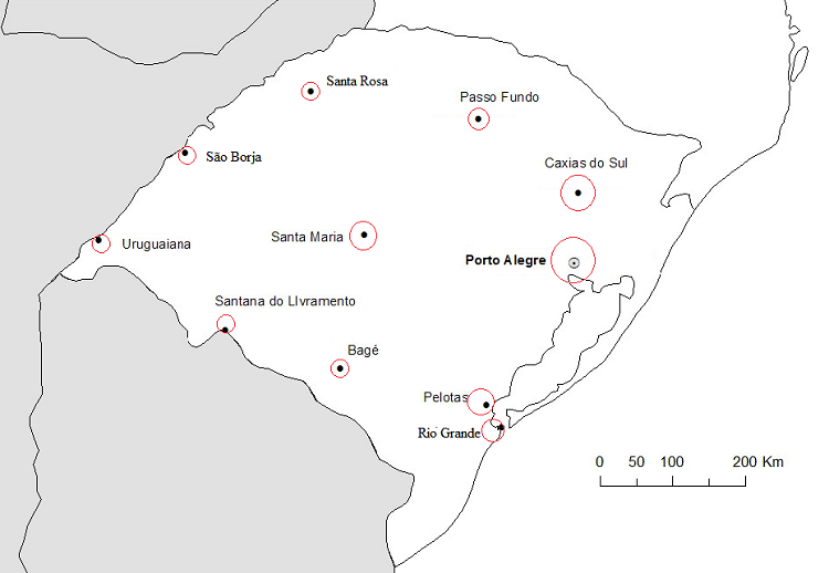 Imagem mostra mapa com as 11 cidades do RS presentes no estudo